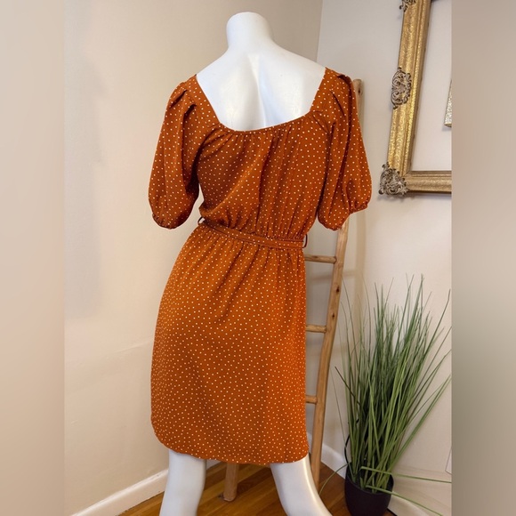 Monteau Sz Medium Button polka dot Midi Dress Boho burnt orange/brown rust - Picture 5 of 6